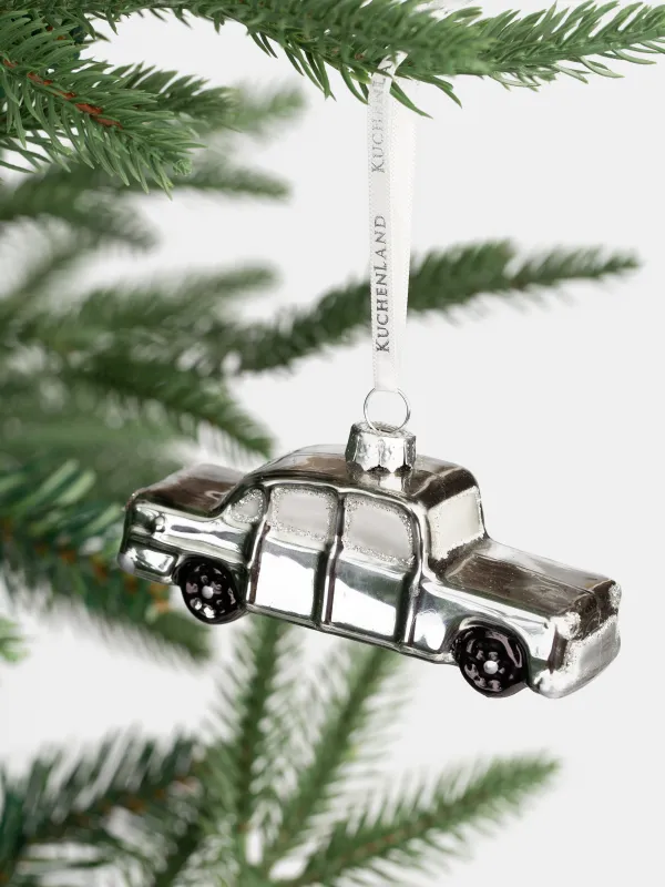 Шырша ойыншығы, 10х4 см, шыны, жылтырақтары бар, күміс, Машина, Figure christmas, image-4