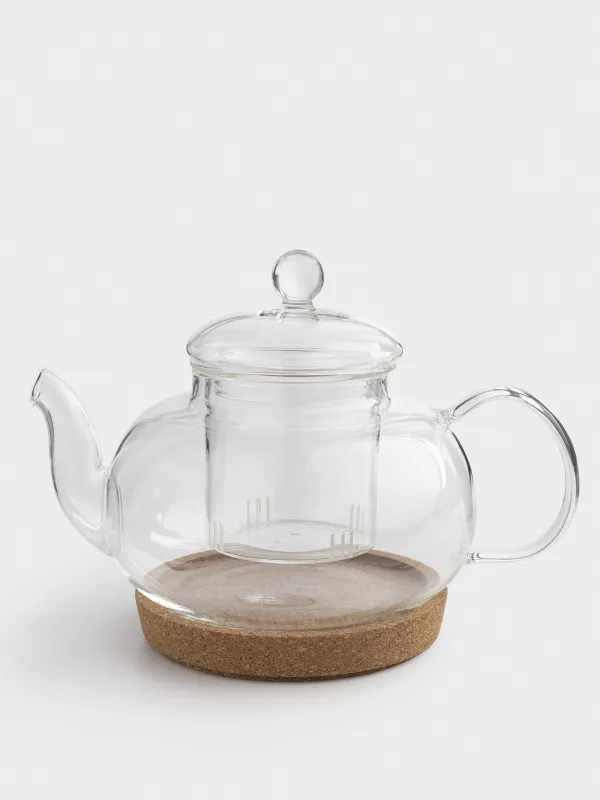 Шай демдейтін шайнек, 800 мл, тұғырда, шыны Б/тығын, Clear cork, image-0