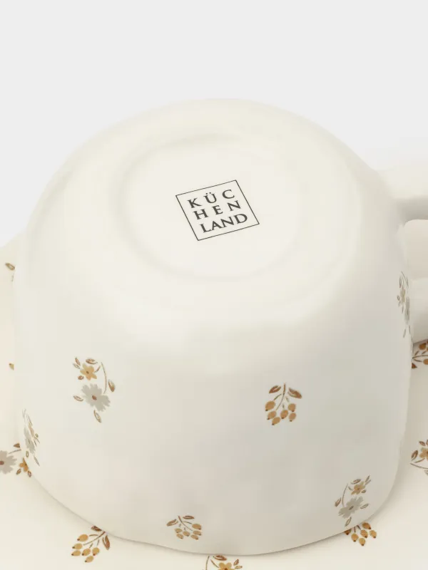 Шай жұбы, 1 тұдға, 2 зат, 360 мл, керамика, сүт түсті, Көне гүлдер, La flore, image-6