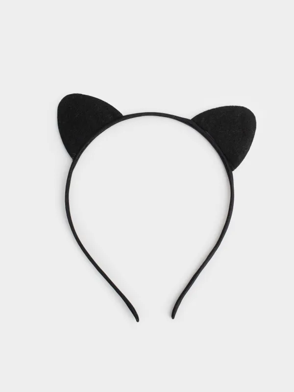 Карнавал тоғыншағы, 12х14 см, балаларға арналған, полиэстер/металл/страздар, қара, Мысық құлақтары, Cat, image-3