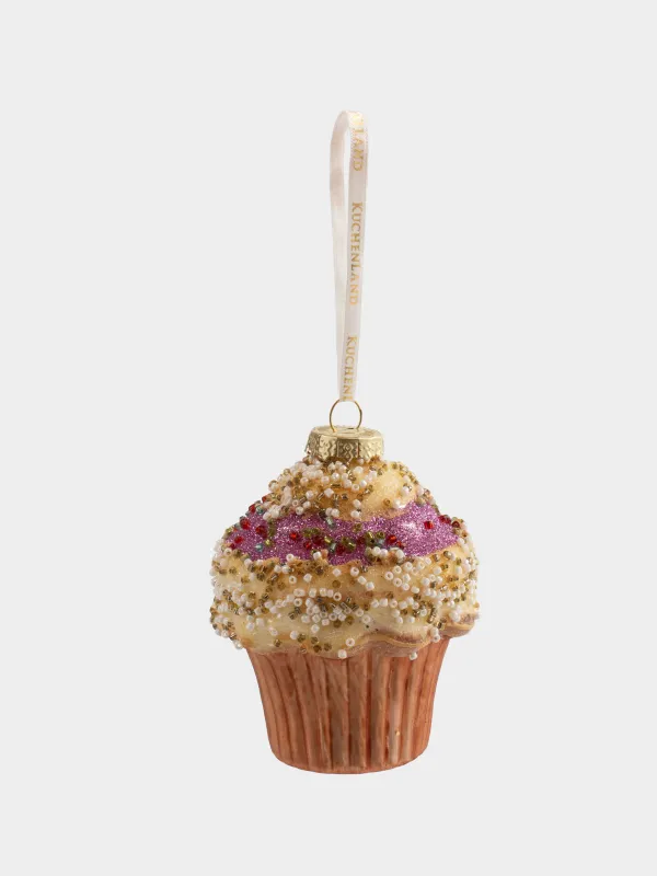 Шырша ойыншығы, 7х10 см, шыны, жылтырақтары бар, сүт түстес және қызғылт, Кекс, Figure sparkle, image-2