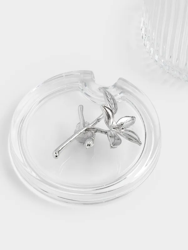 Қант ыдысы, 9,5х12 см, 400 мл, қасығы бар, шыны/металл, Күміс гүлдер, Ribby silver, image-3