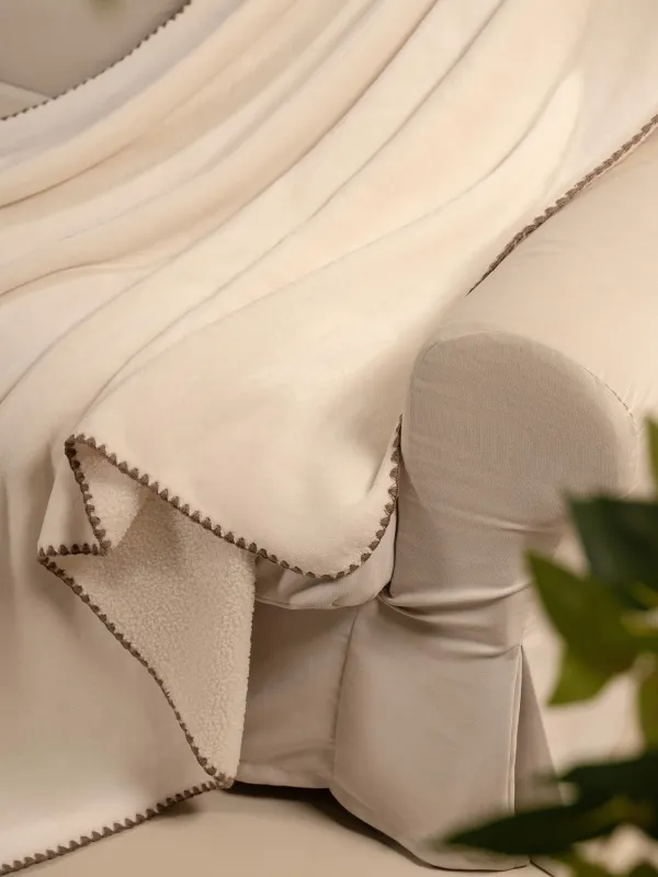 Жамылғы, 130х170 см, екі жақты, букле/фланель, сүт түстес, Curly, image-3