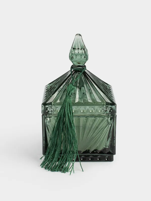 Свеча ароматическая, 6x11 см, в подсвечнике, с крышкой, с кисточкой, стекло, зеленая, Carnation&Freesia, Sabal color, image-0