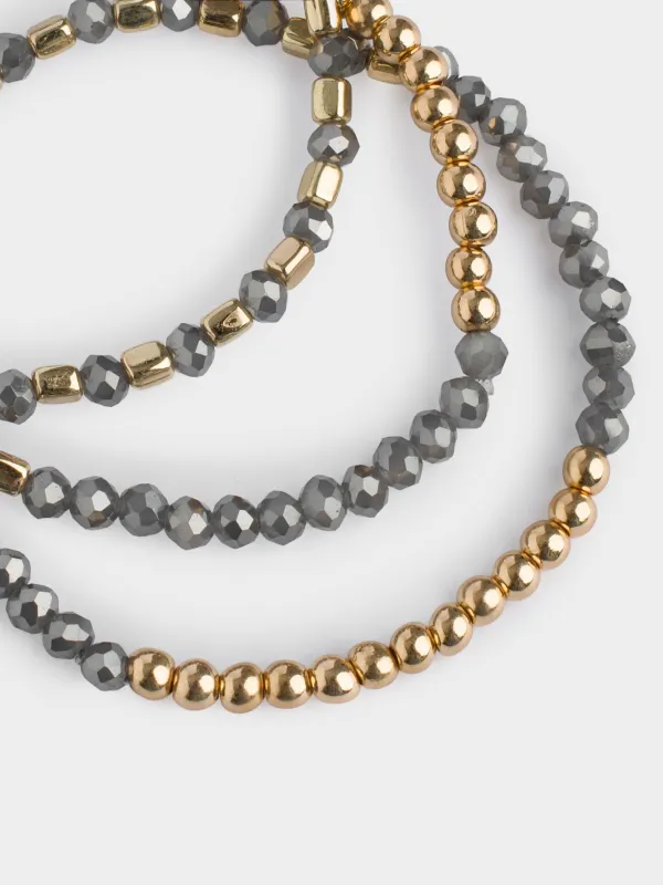 Білезік, 17 см, 3 дана, акрил/пластик, қоңыр, моншақтар, Jewelry, image-2