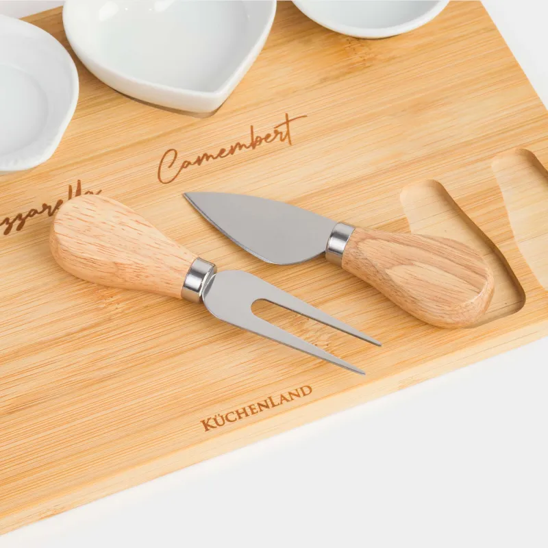 Ірімшікке арналған жиынтық, 7 зат, тақта-Ыдыс/кесе, керамика/бамбук, Cheese, image-5