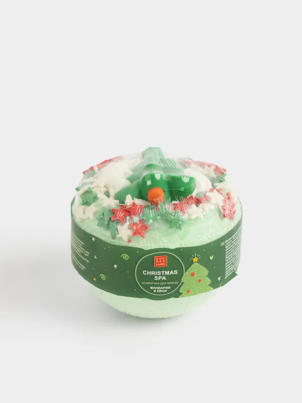 Бомбочка для ванны, 130 гр, с игрушкой, зеленая, Мандарин и хвоя, Елка, Christmas spa, image-3