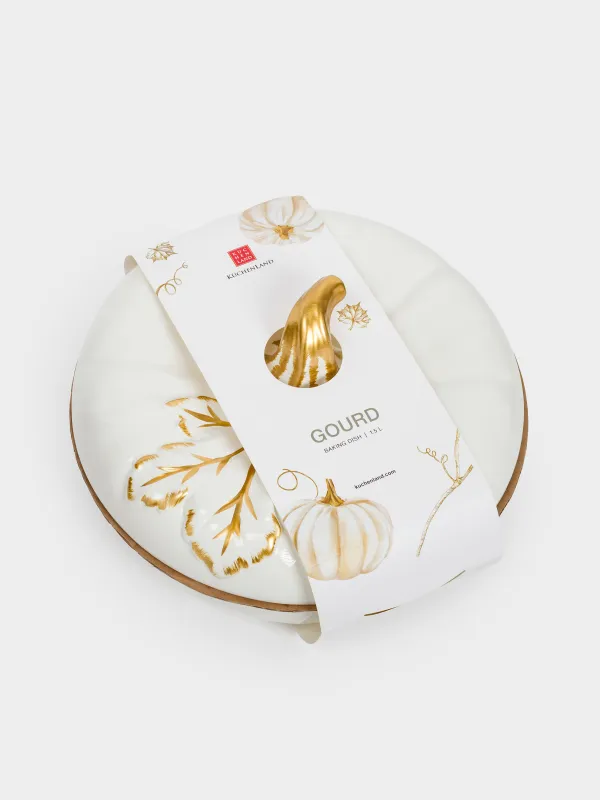 Пісіруге арналған ыдыс, 26 см, қақпағы бар, керамика, сүт-алтын түстес, Жапырағы бар асқабақ, Pumpkin, image-5