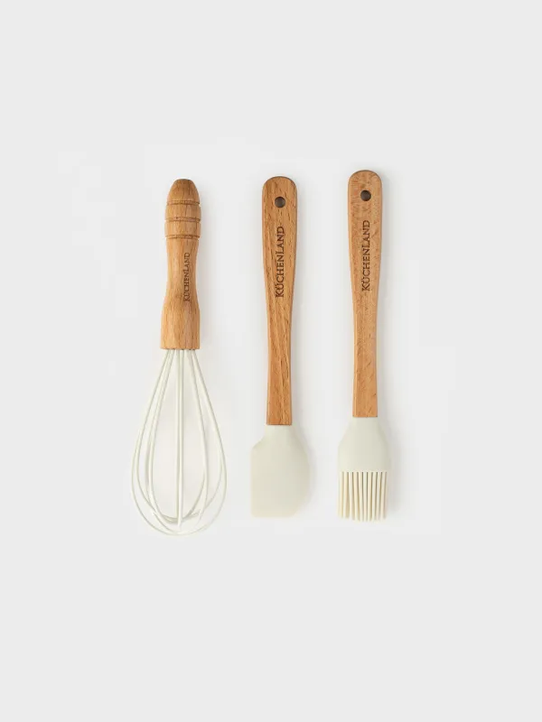 Пісіру жинағы, 3 зат, шпатель/шайқау/щетка, силикон/ағаш, сүт түсті, Bakery, image-0