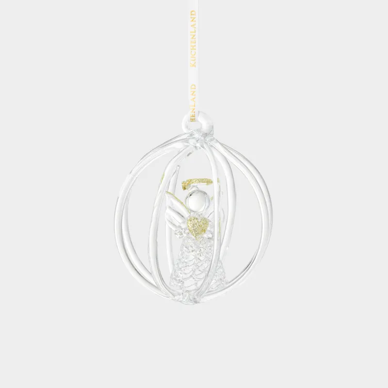 Шырша ойыншығы, 8 см, шыны, алтын, Шар ішіндегі періште, Ball shape