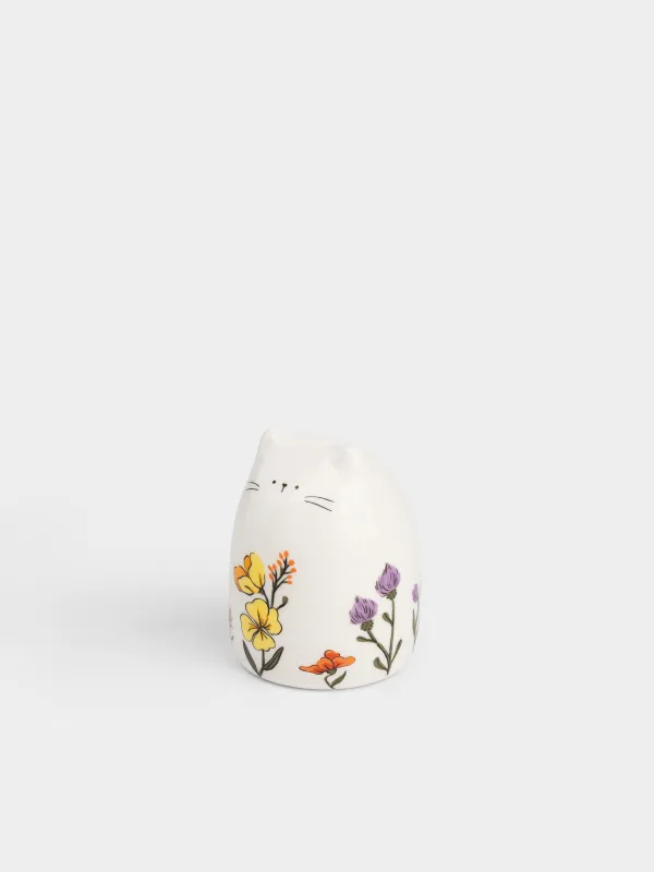 Тұз немесе бұрышқа арналған ыдыс, 8 см, керамика, ақ, Гүлдер арасындағы мысық, Cat in flowers, image-1