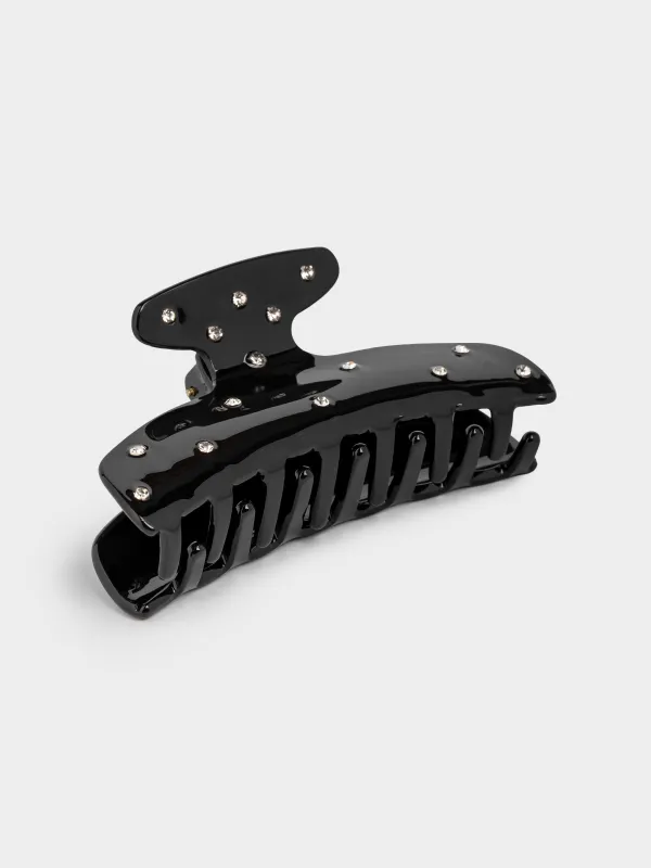 Заколка для волос, 9 см, акрил/металл, черная, Крабик в стразах, Hair basic, image-3