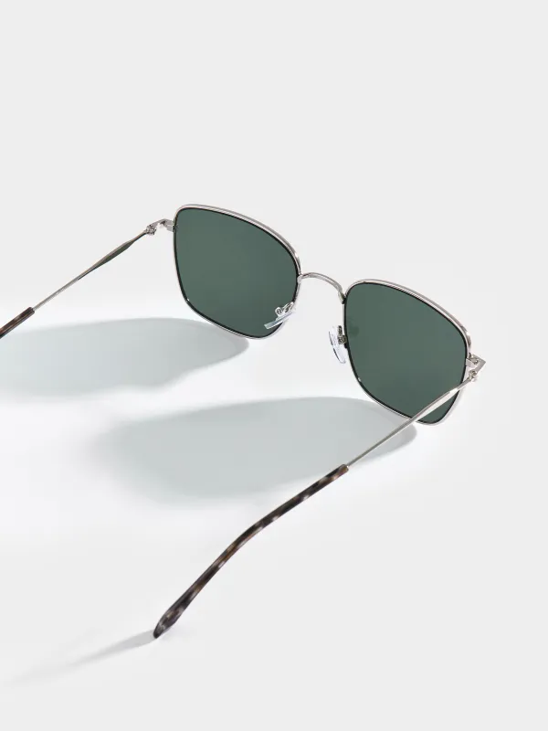 Очки солнцезащитные, металл/пластик, квадратные, серебристо-серые, Geometric, image-4