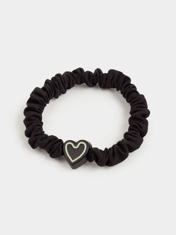 Шашқа арналған серпімді жолақ, 5 см, атлас / пластик, қара, жүрек, Silk, image-1