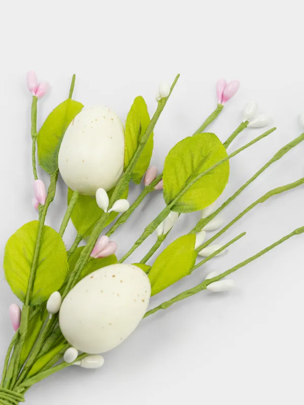 Ветка декоративная, 20 см, Пасхальные яйца и ягоды, White Easter decor, image-1