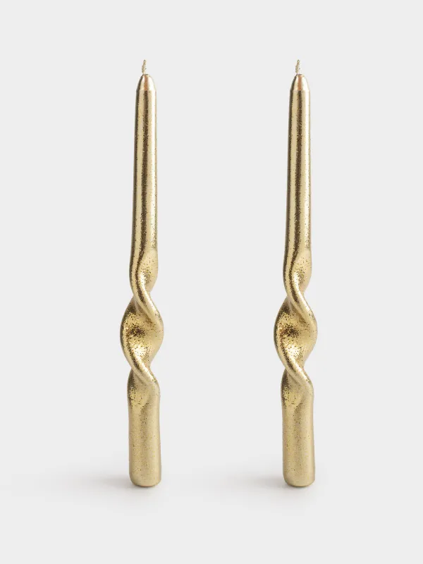 Свеча, 25 см, 2 шт, тонкая, с блестками, шампань, Спираль, Spiral shape, image-0