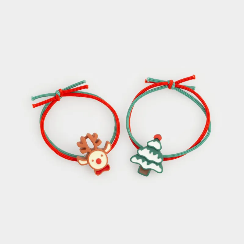 Шашқа арналған резеңкелер жиынтығы, 5 см, 2 дана, балаларға арналған, полиэстер/пластик, шырша және бұғы, шашқа арналған серпімді жолақтар жинағы, Gracile