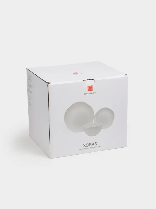 Сервиз обеденный, 6 перс, 18 пр, керамика, молочный, в крапинку, Неровный край, Xoras, image-5