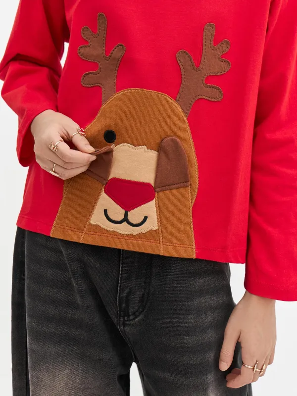 Балаларға арналған лонгслив, өлшемі 104 см, мақта, қызыл, Бұғы, Amelia, image-8