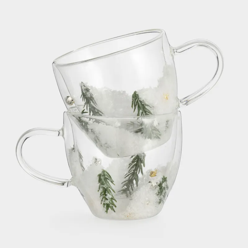 Кружка, 300 мл, 2 шт, стекло Б, с еловыми ветками и колокольчиками внутри, Air decor