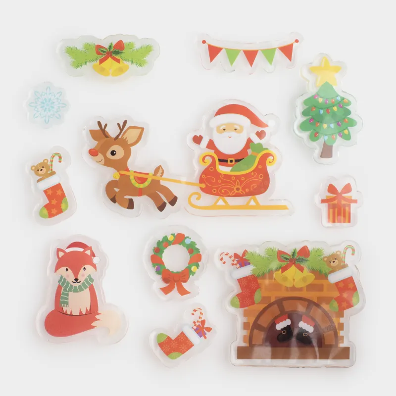 Жапсырмалар жинағы, 19х19 см, қайта пайдалануға болады, термопластик, Бұғы үстіндегі Аяз ата, Christmas decal