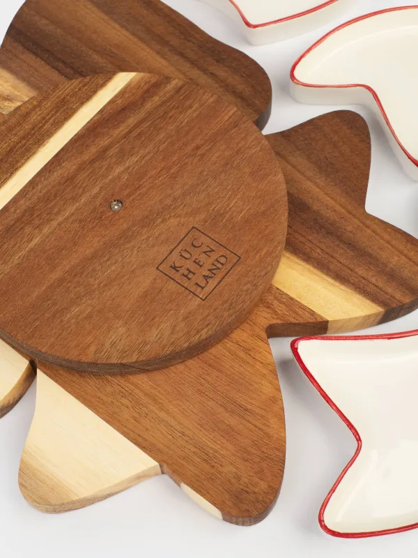 Набор для закусок, 5 пр, вращающийся, на подставке, керамика/дерево, молочный, Бант, Noble tree, image-5