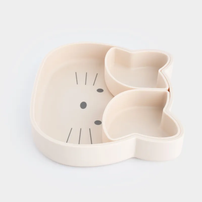 Балаларға арналған ыдыс-аяқ жинағы, 3 дана, силикон, сарғылт-қоңыр, Мысық, Kiddy, image-3