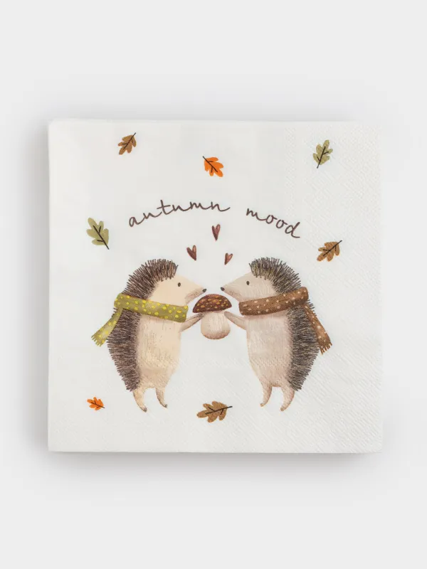 Қағаз майлықтар, 33х33 см, 20 дана, шаршы, ақ, Шарф таққан кірпілер, Forest hedgehogs, image-0