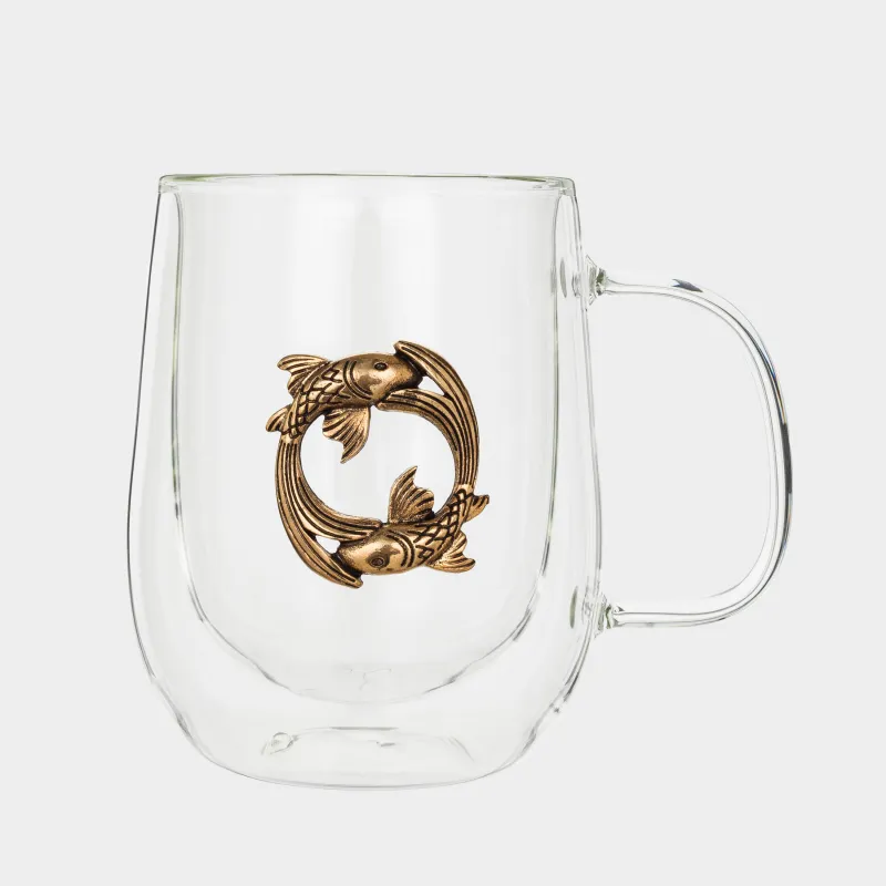 Саптыаяқ, 350 мл, металлдан жасалған шыны, алтын, Балықтар, Air zodiac, image-1