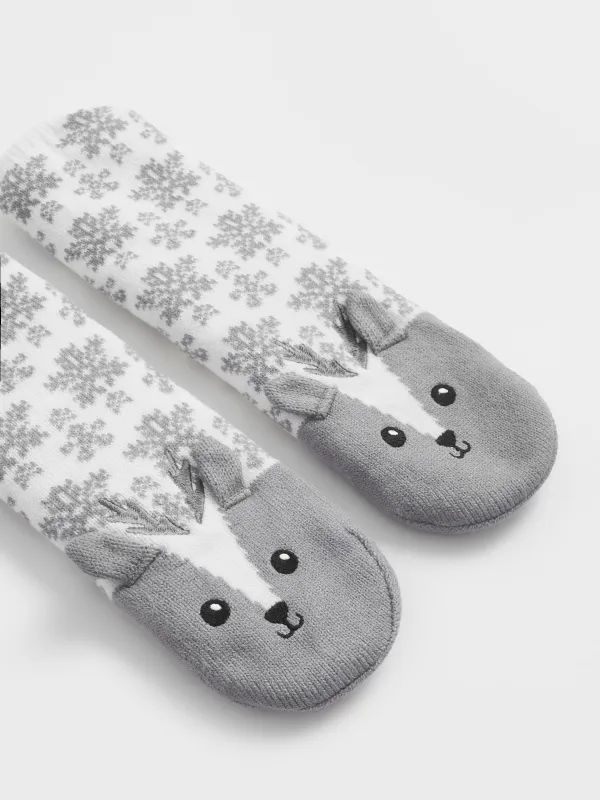 Әйелдер шұлықтары, үйге арналған, өлшемі 39-41, акрил/шерпа, сүт түстес, Бұғы, Hot winter, image-1