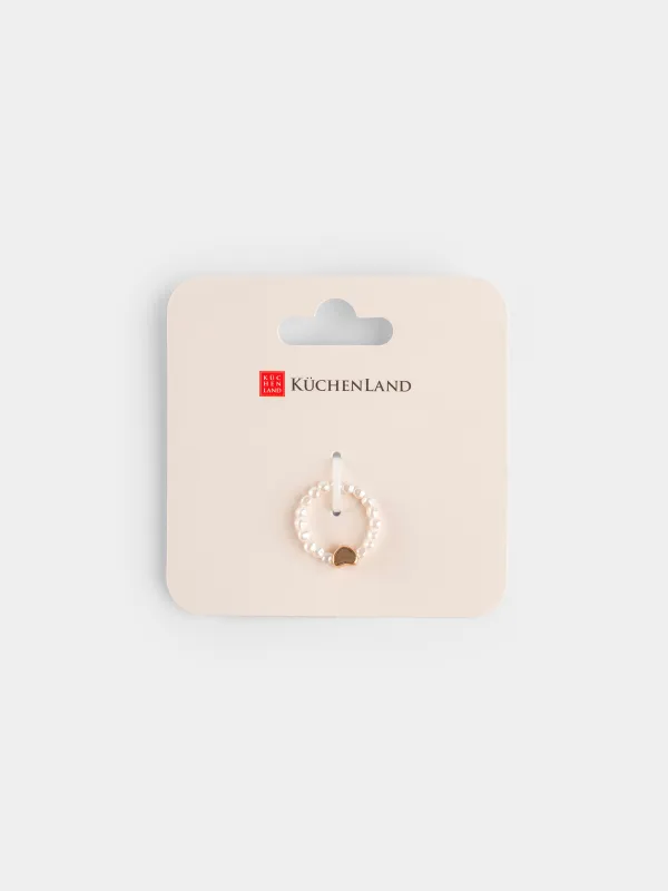 Сақина, өлшемі S-M, бірыңғай өлшем, пластик/шыны, ақ және алтын, Жүрек, Pearl heart, image-4