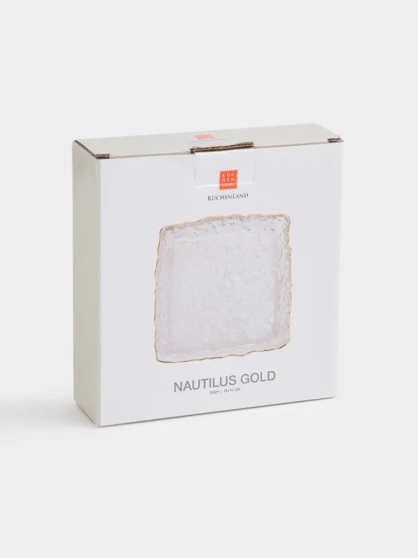 Блюдо, 15х15 см, стекло, квадратное, с золотистым кантом, Nautilus gold, image-5