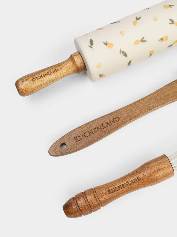 Пісіруге арналған жиынтық, 3 зат, қалақша/бұлғауыш/оқтау, силикон/ағаш, ашық көгілдір/сары, Лимондар, Sicily, image-2