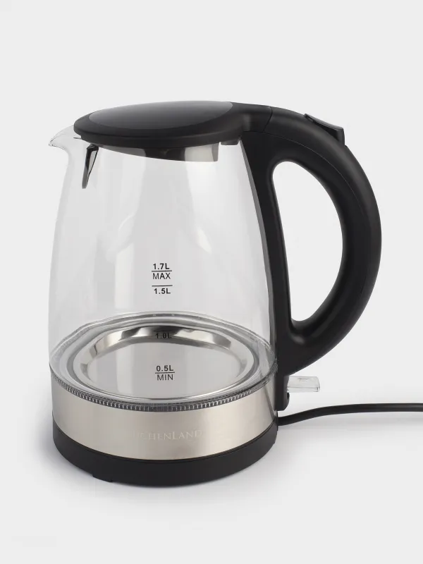 Электр шәйнегі, 1,7 л, 1850-2200 Вт, шыны, қара, Progress plus, image-1