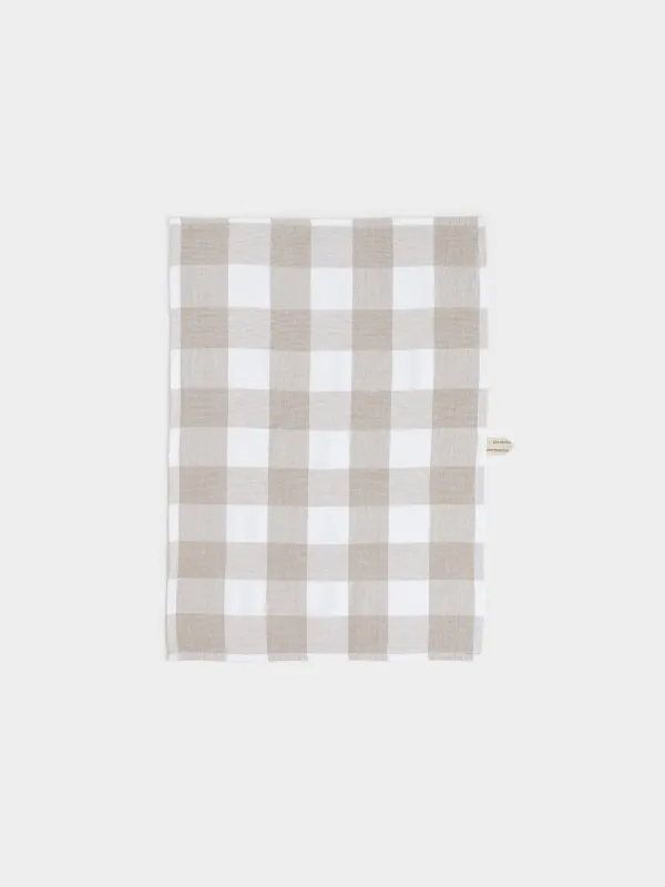 Полотенце кухонное, 40х60 см, хлопок, молочно-бежевое, Клетка, Cage pattern, image-0