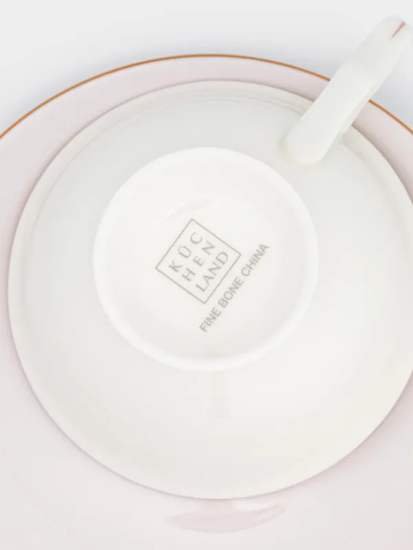 Шай жұбы, 1 адам, 2 зат, 220 мл, фарфор F, күлгін, алтын жиегі бар, Гүл, Bloome, image-5