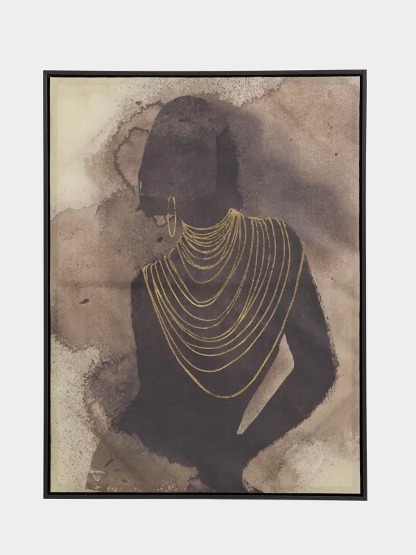 Жақтаудағы сурет, 78х103 см, кенеп, қоңыр және қара, Алтын шынжырлы қыз, Abstract, image-0