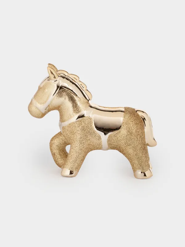 Копилка, 12 см, фарфор P, золотистая, Лошадка, Horse gold, image-2