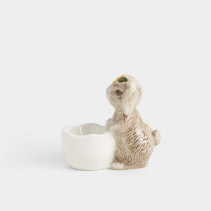 Подставка для яйца, 11 см, керамика D, молочно-бежевая, Кролик в цветочном венке, Rabbit in narcis