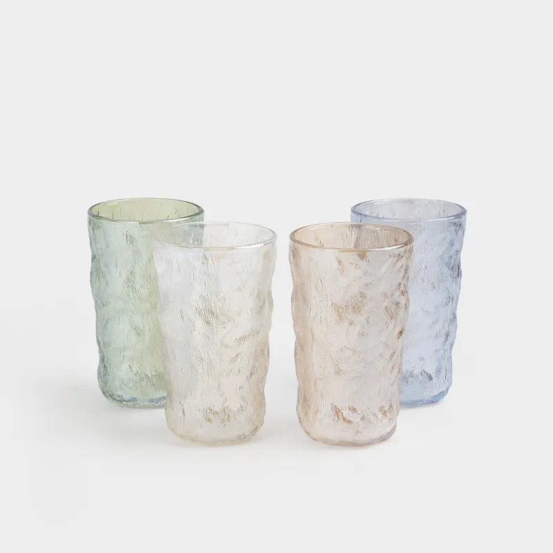 Стақан, 13 см, 350 мл, 4 дана, Р шыны, түрлі-түсті микс, Мыжылған эффект, Crumple color