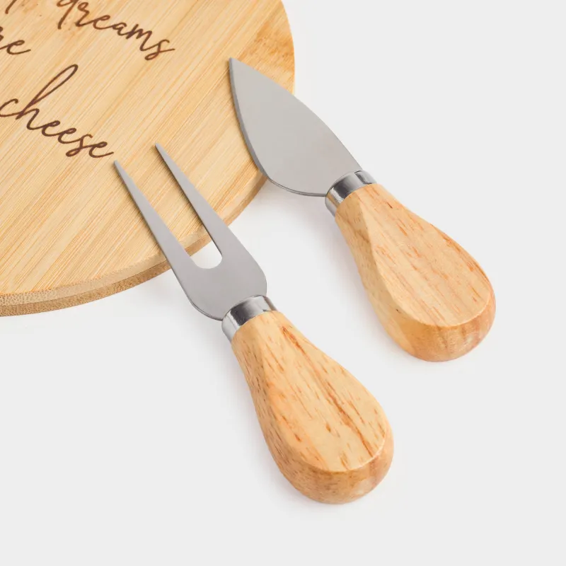 Ірімшікке арналған жиынтық, 3 зат, тақта-тұтқасы бар ыдыс, бамбук/болат, дөңгелек, Cheese, bamboo, image-6