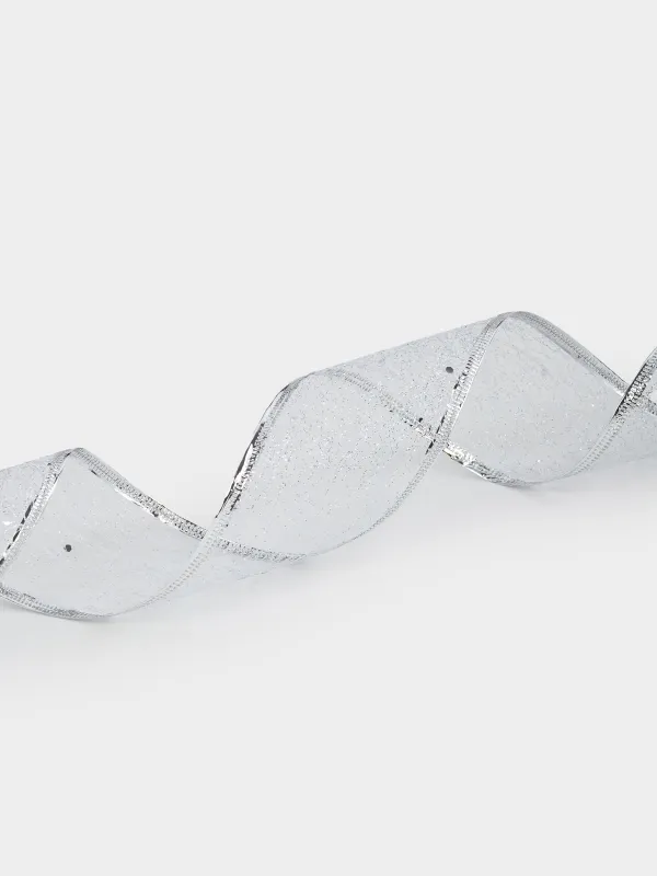 Сәндік таспа, 5 м, иілімді, полиэстер, күміс, Жылтыр өрмекші торы, Ribbon christmas, image-3