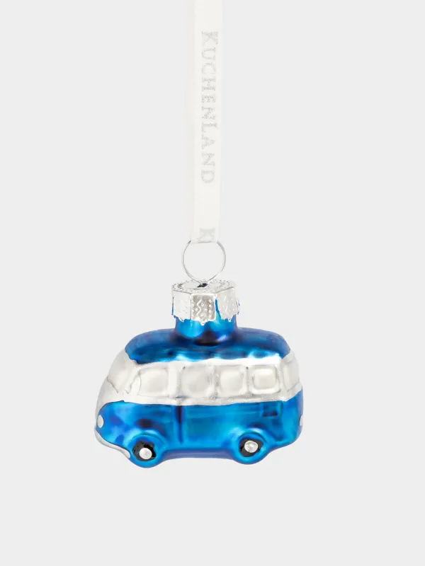 Шырша ойыншығы, 4 см, шыны, жылтырақтары бар, көк, Автобус, Figure christmas, image-2