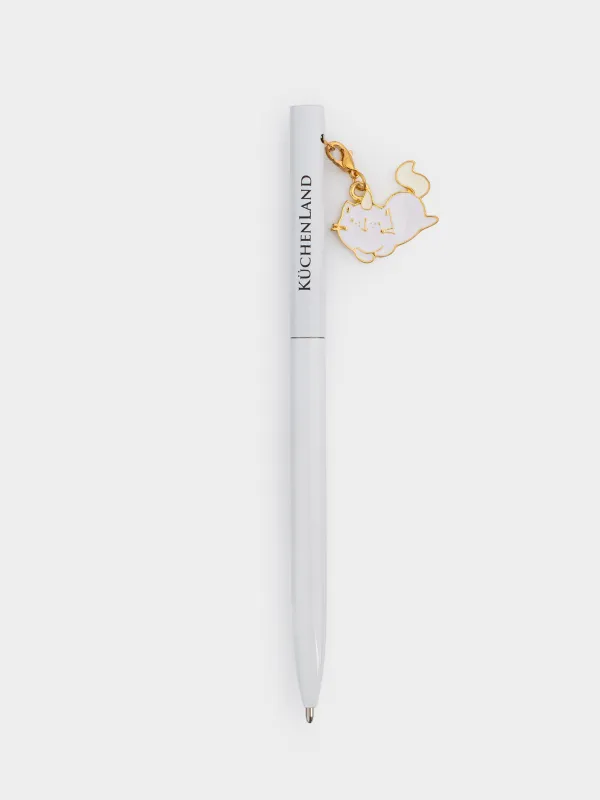 Шарикті қалам, 15 см, аспасы бар, болат, сарғылт-қоңыр, Бір мүйізді мысық, Cat-unicorn, image-0