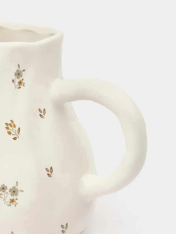 Құмыра, 1,6 л, керамика, сүт түстес, ескірген гүлдер, La flore, image-3