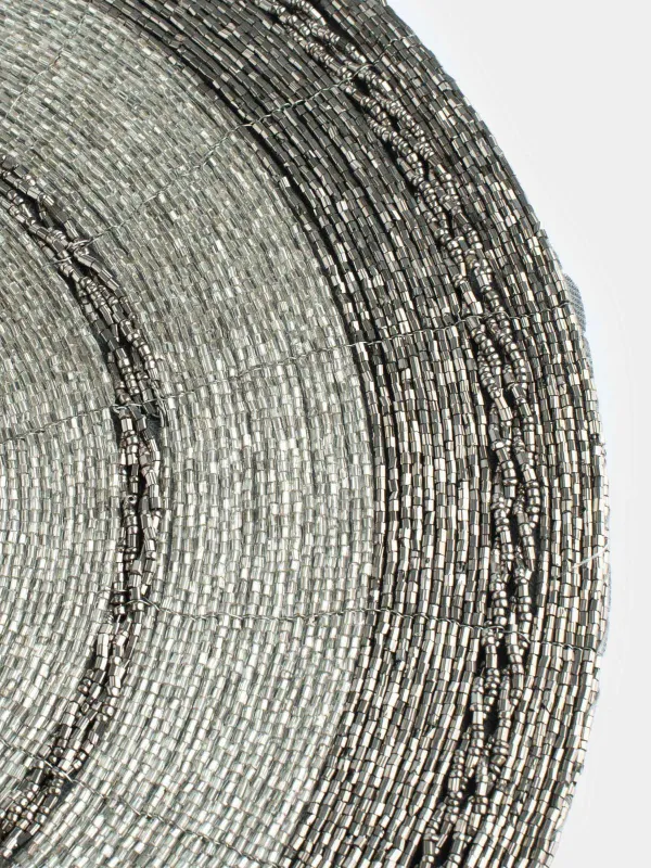 Салфетка под приборы, 36 см, бисер, круглая, темно-серая, Circle beads, image-3