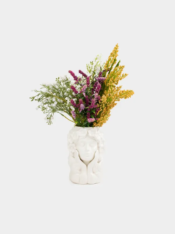 Гүл вазасы, 17 см, сәндік, керамика, сүт түстес, Гүлдер арасындағы әйел беті, Girls, image-5