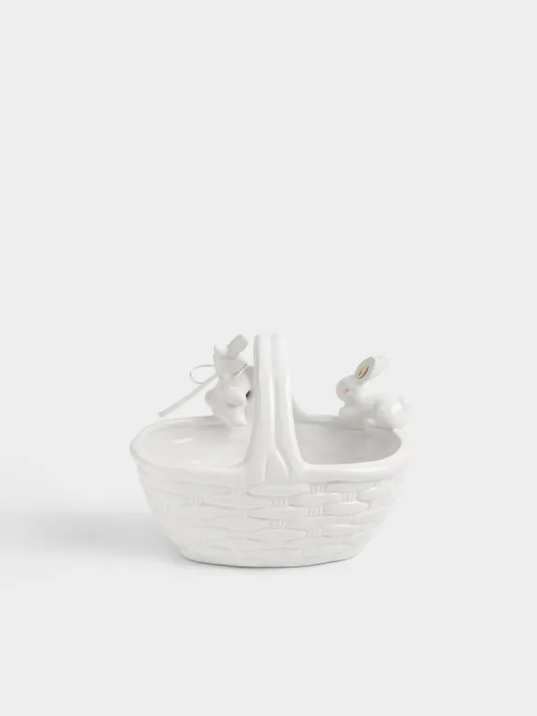 Конфетница, 21х17 см, 1 л, с ручкой, керамика D, молочно-золотистая, Кролики, Rabbit gold, image-4