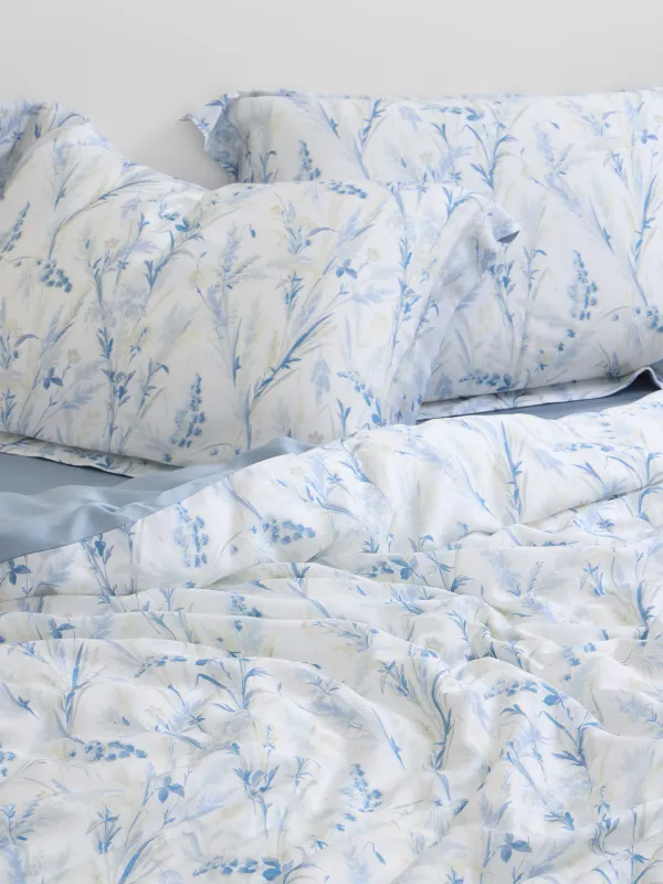КПБ евро, тенсель 300 ТС, бело-голубой, Полевые цветы, Tencel, image-4