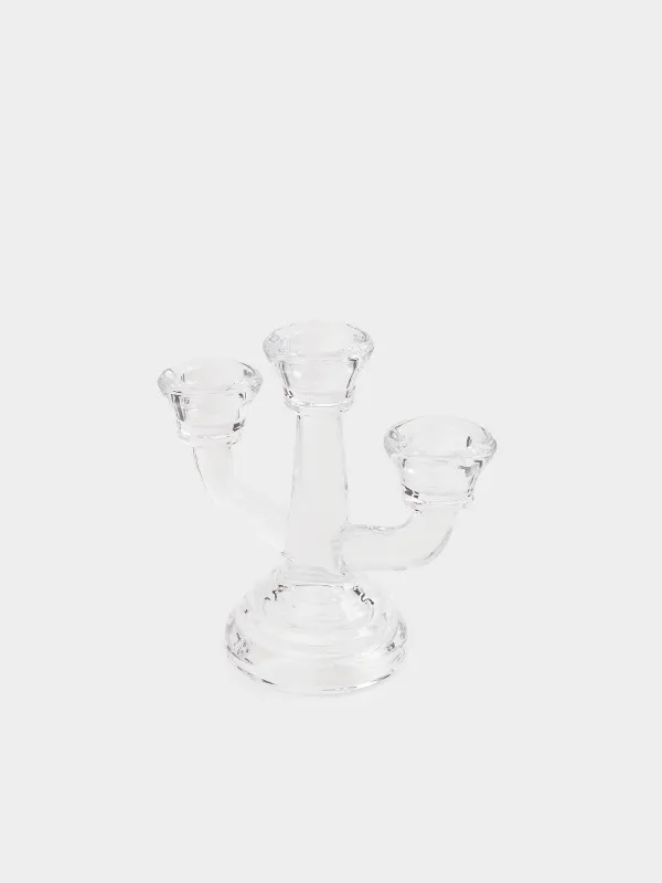 Шам ұстағыш, 13 см, 3 Шам, жіңішке, аяқты, шыны, Clear, image-1